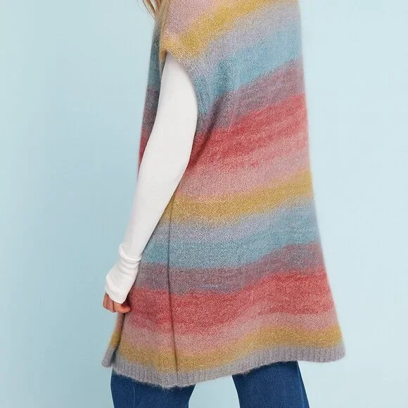 Anthropologie + MOTH Rinda Ombre Rainbow Mohair Blend Sleeveless Cardigan Sz M/L - Picture 2 of 6